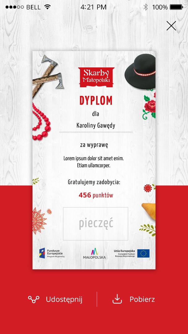 Skarby Górali - nagroda, dyplom za ukończenie questu